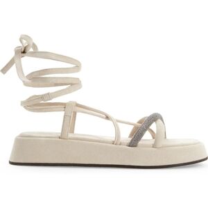 BRUNELLO CUCINELLI MONILI Ivory Suede Platform Sandals, Size 37